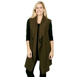 Le Moda Pocketed Open Front Fleece Vest Cardigan